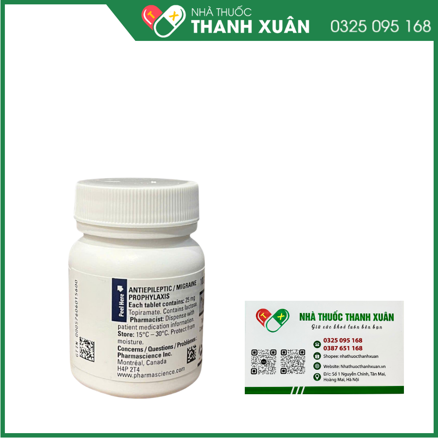 Pms-Topiramate 25mg điều trị động kinh cục bộ, dự phòng đau nửa đầu